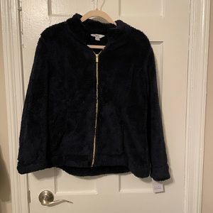 NWT Croft & Barrow Navy Blue Fluffy Fleece Zip Up Jacket